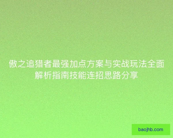 傲之追猎者最强加点方案与实战玩法全面解析指南技能连招思路分享